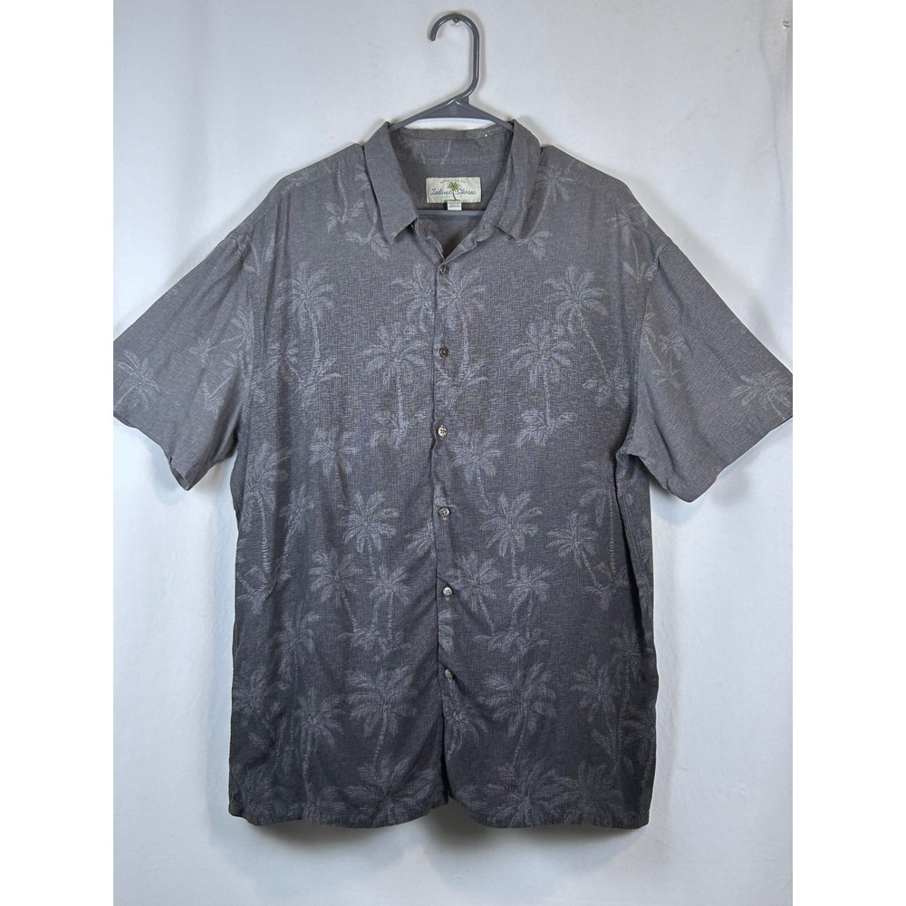 Island Shores Button Down Shirt Mens XL Gray Excellent Palm Tree Rayon Hawaiian